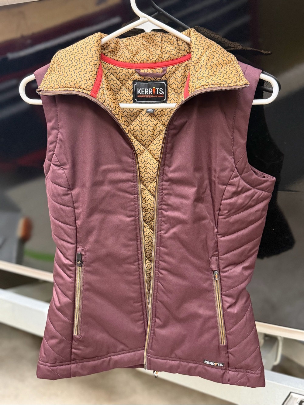 Kerrits Quilted Plum Vest with Mustard Printed Lining